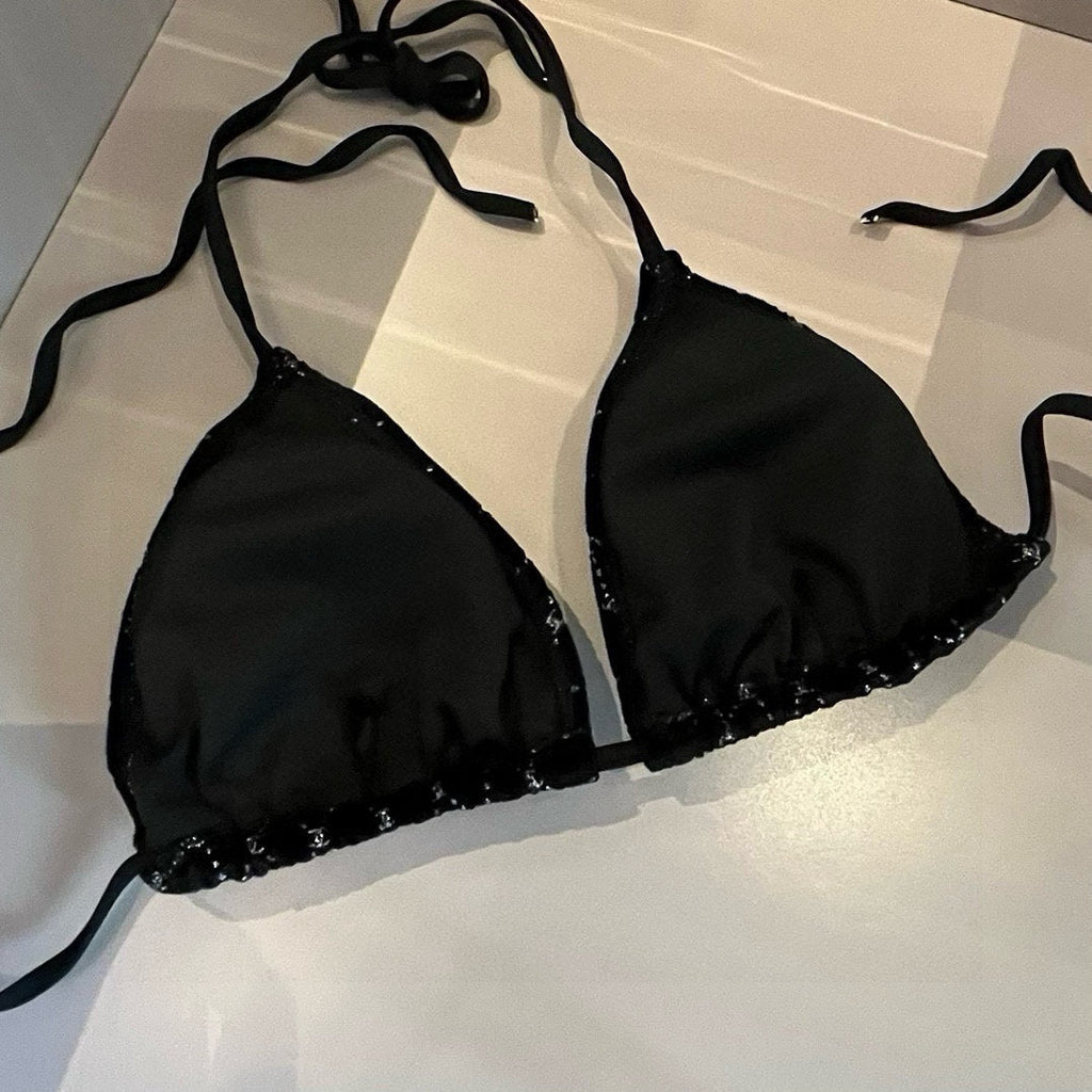 CHANEL BIKINI SWIMSUIT SET IN BLACK AND WHITE PLAID 625992