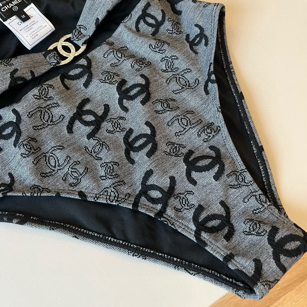 CHANEL SWIMSUIT IN GREY AND BLACK PRINTED LOGO 626006