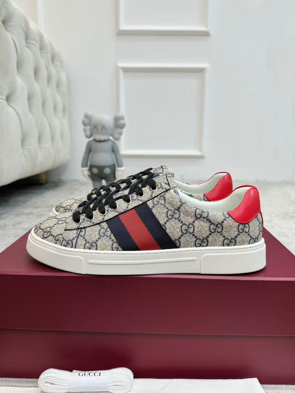 GUCCI ACE TRAINER CANVAS IN WEB BEIGE