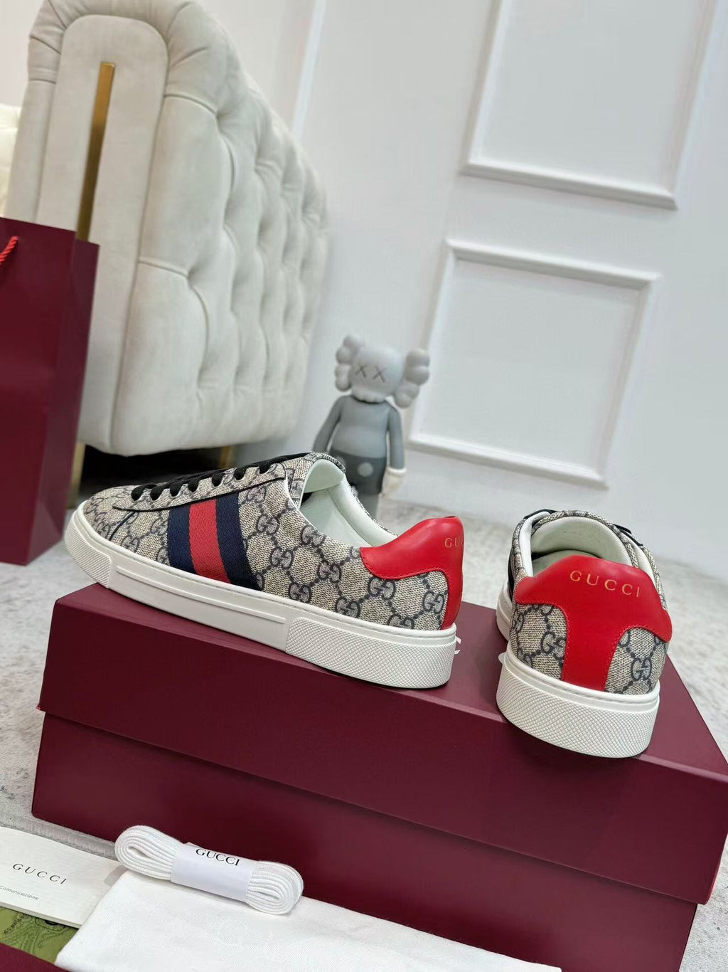 GUCCI ACE TRAINER CANVAS IN WEB BEIGE