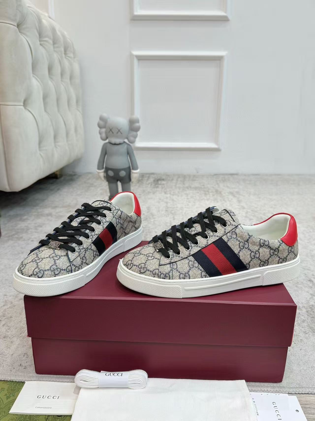 GUCCI ACE TRAINER CANVAS IN WEB BEIGE