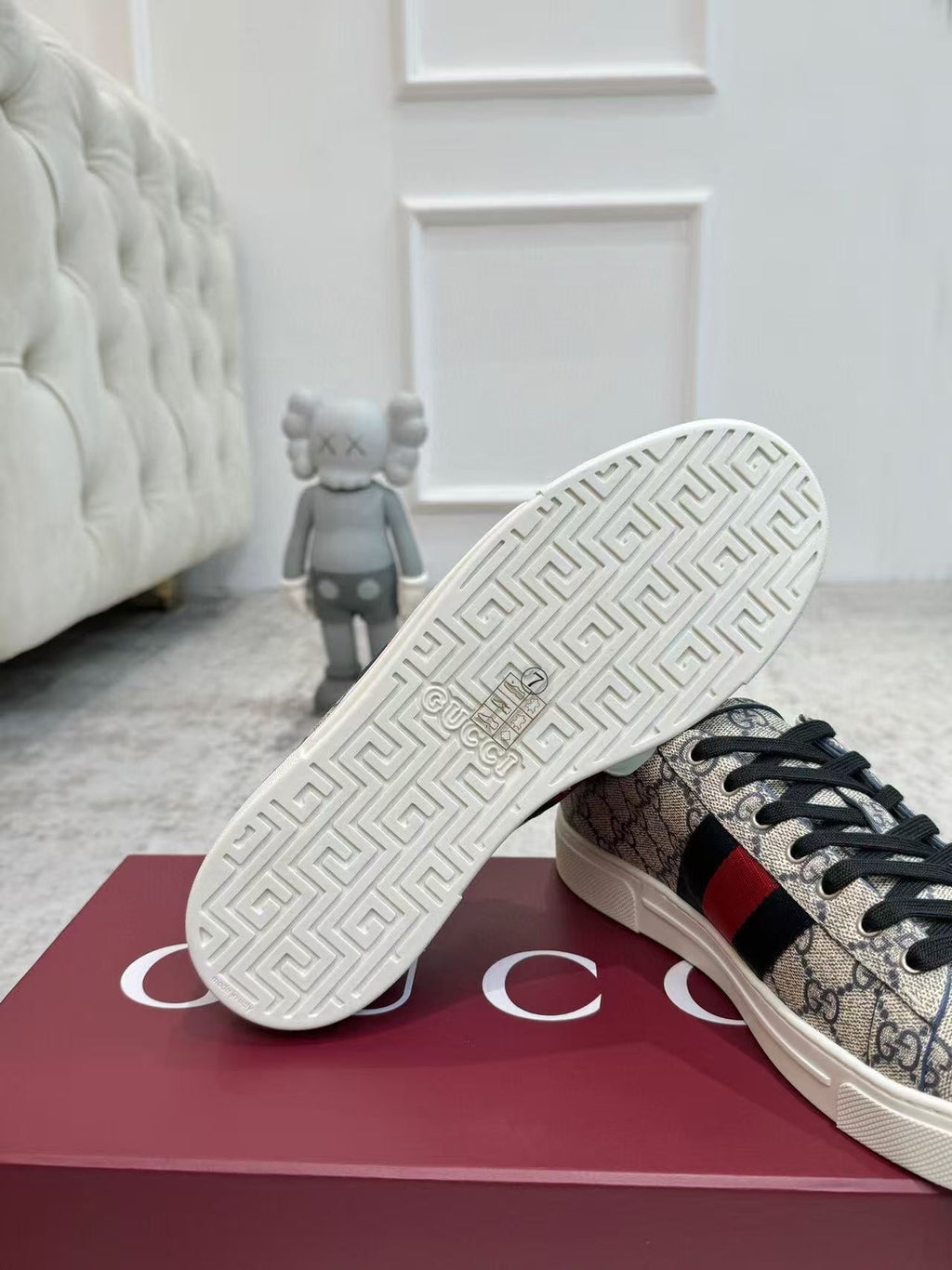 GUCCI ACE TRAINER CANVAS IN WEB BEIGE
