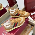 GUCCI SNEAKERS IN BROWN AND BEIGE CANVAS MIX SUEDE