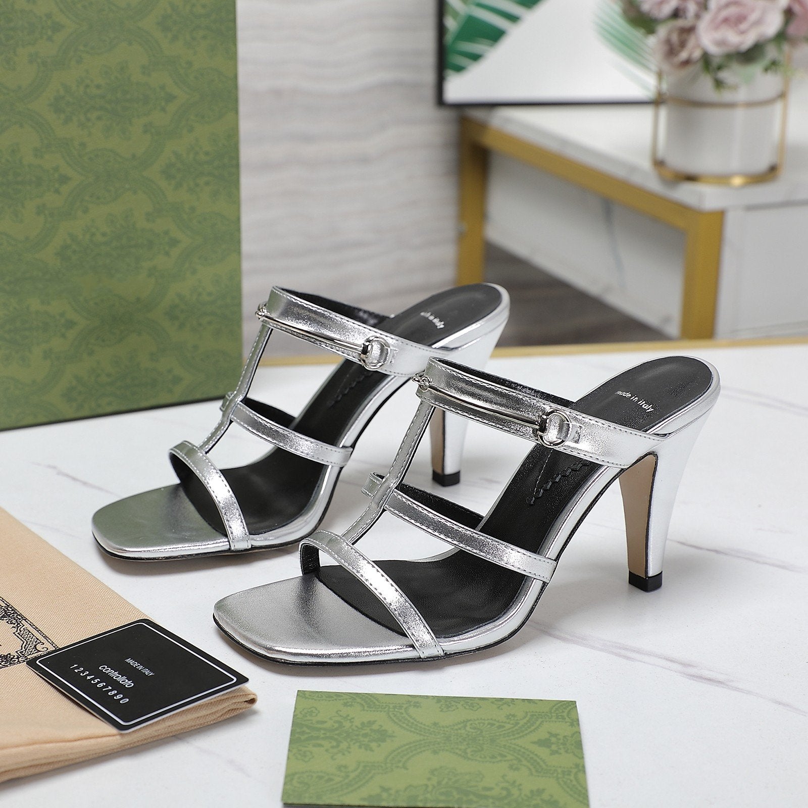 GUCCI SLIM HORSEBIT SLIDE SANDAL SILVER