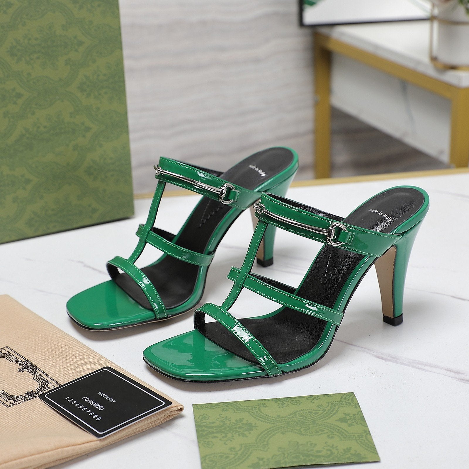 GUCCI SLIM HORSEBIT SLIDE SANDAL GREEN