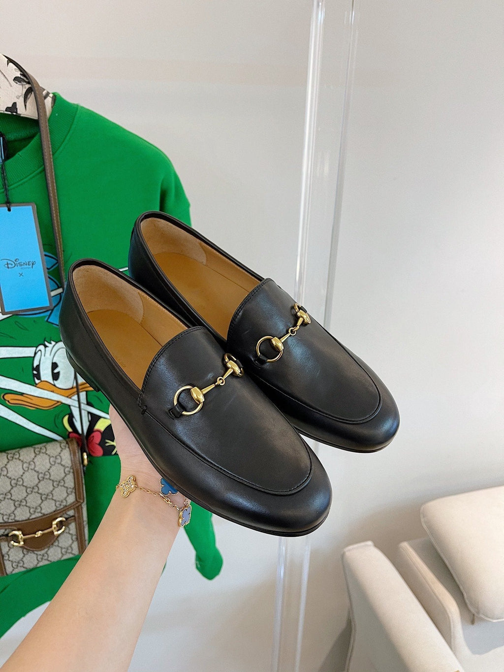 GUCCI LOAFERS MULES BLACK BROWN SOLE
