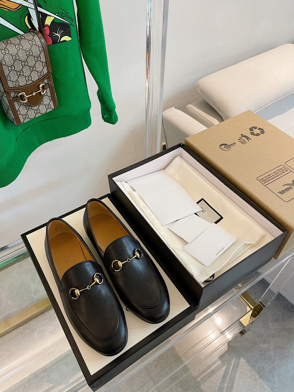 GUCCI LOAFERS MULES BLACK BROWN SOLE