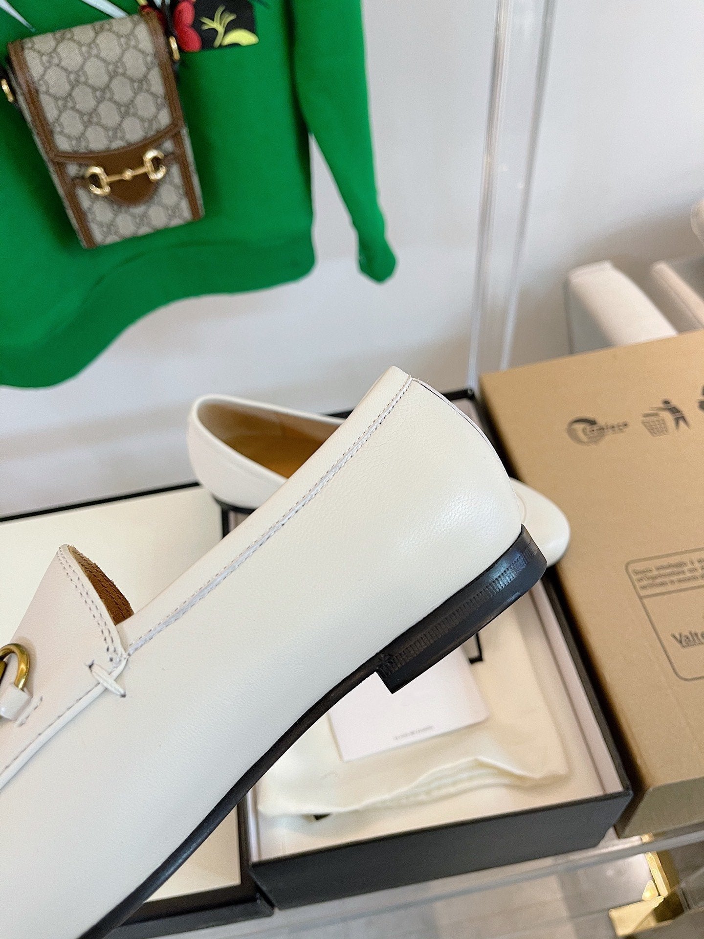 GUCCI LOAFERS MULES WHITE BROWN SOLE