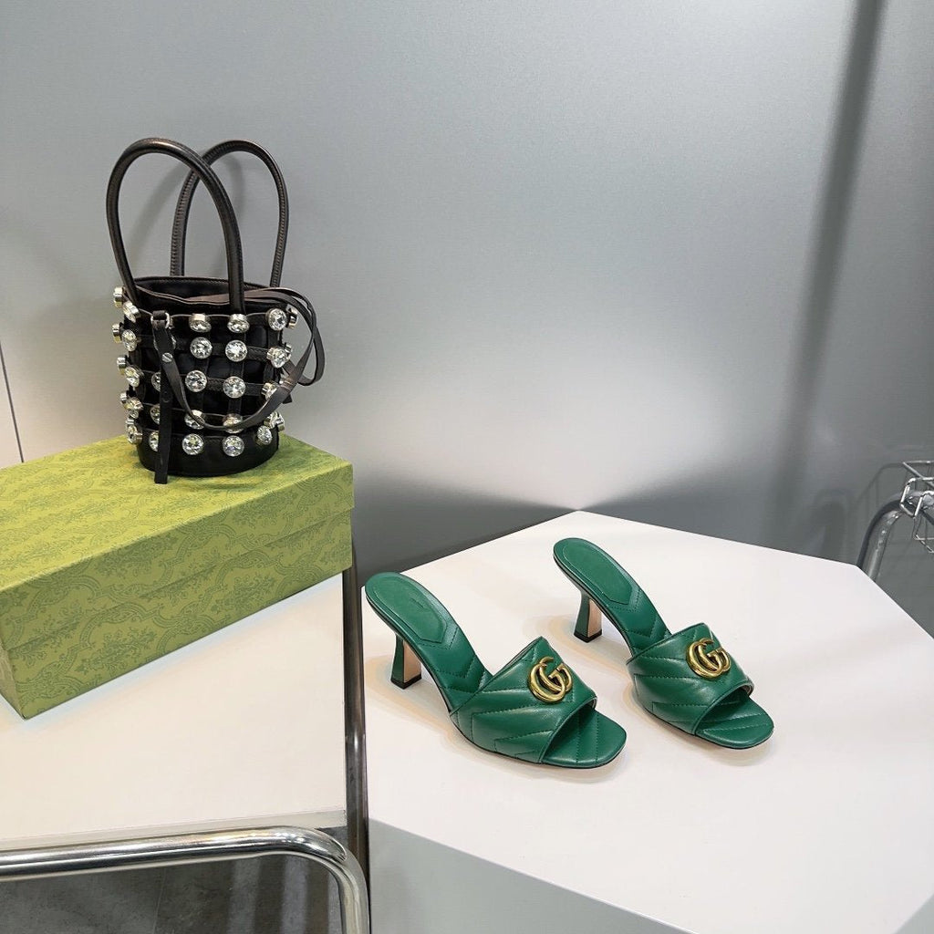 GUCCI SANDALS HIGH-HEELED GREEN