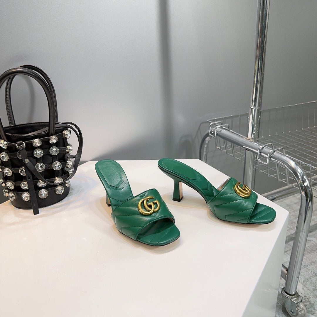 GUCCI SANDALS HIGH-HEELED GREEN