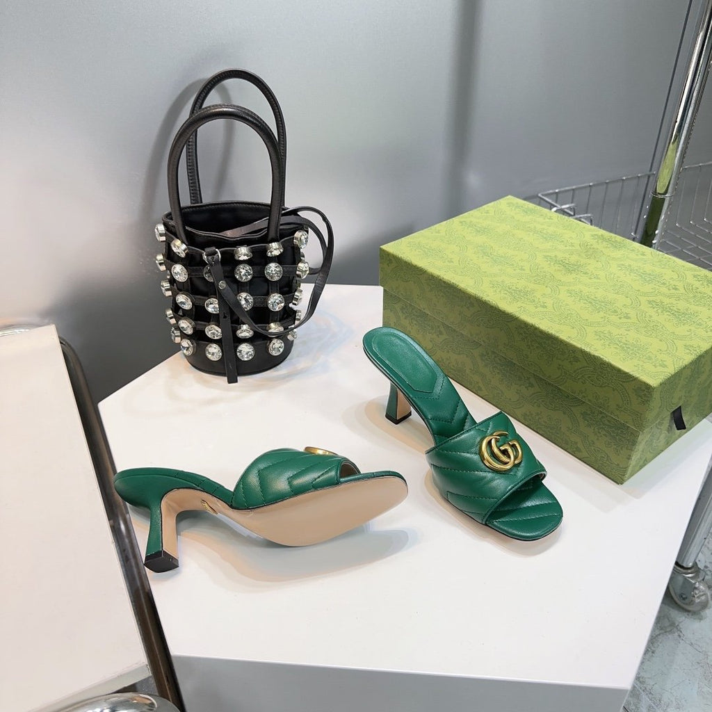 GUCCI SANDALS HIGH-HEELED GREEN