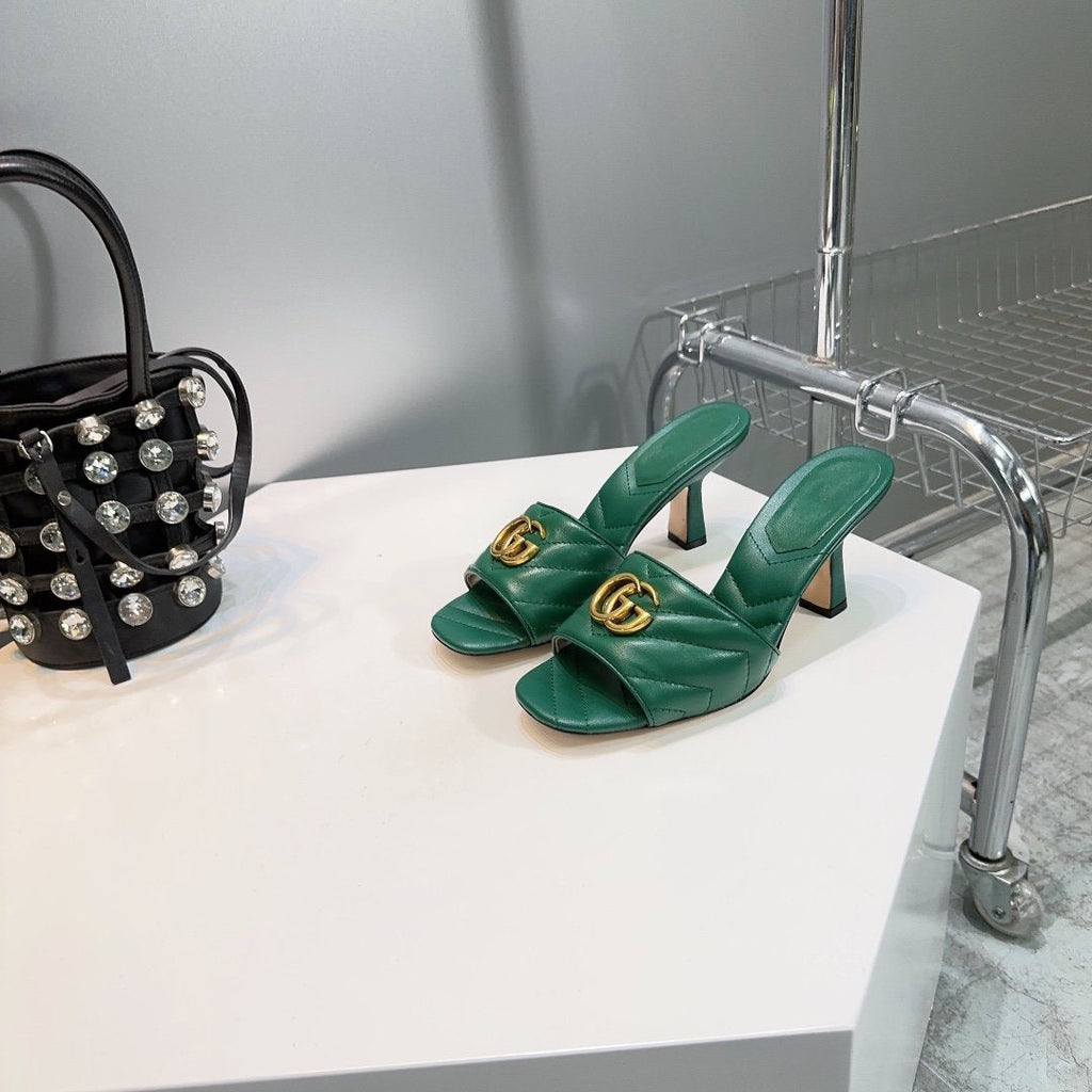GUCCI SANDALS HIGH-HEELED GREEN