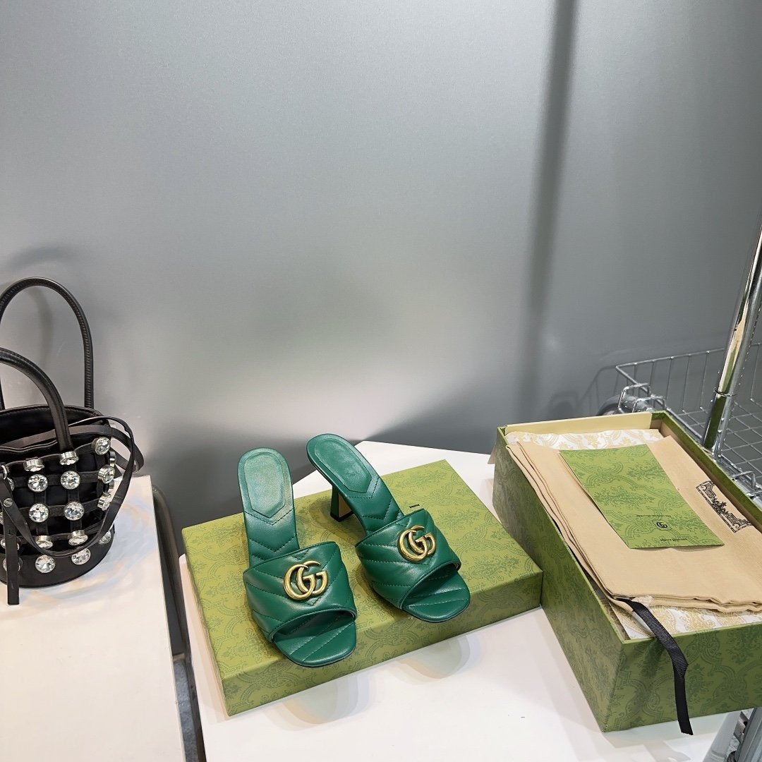 GUCCI SANDALS HIGH-HEELED GREEN