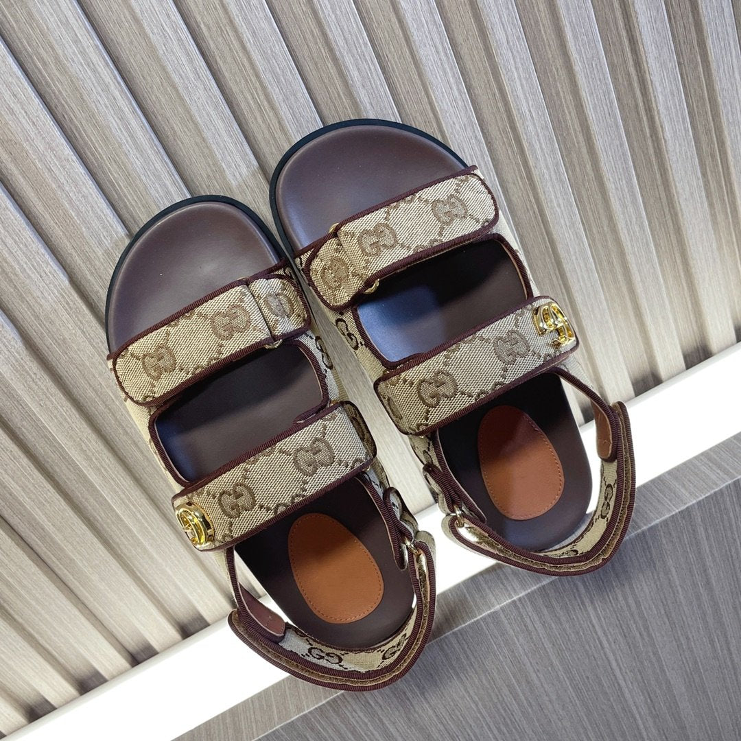GUCCI CLASSIC CANVAS SANDALS BROWN