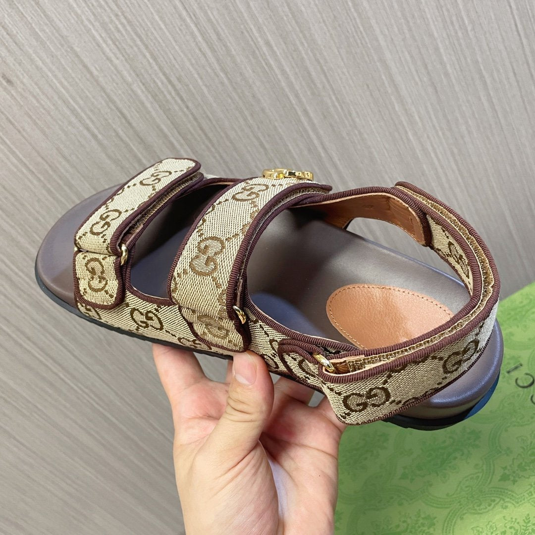 GUCCI CLASSIC CANVAS SANDALS BROWN