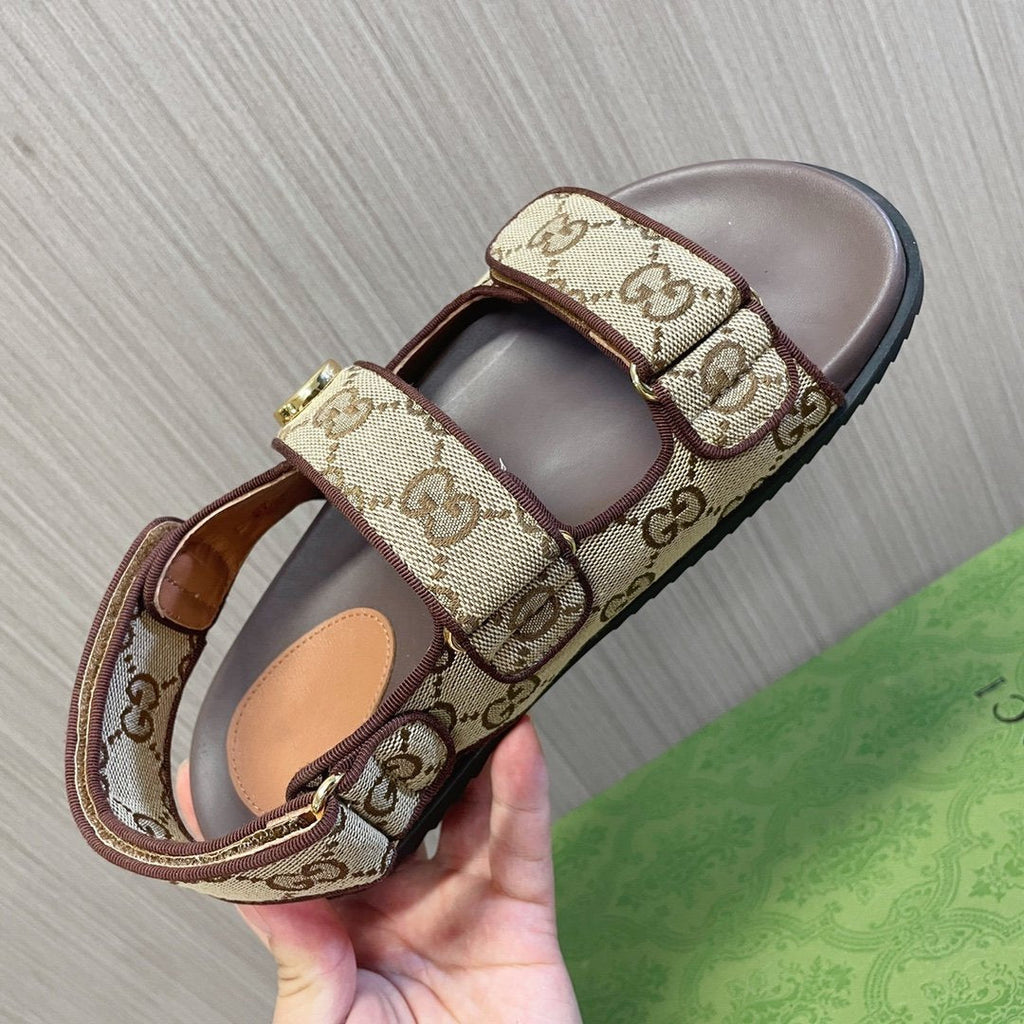 GUCCI CLASSIC CANVAS SANDALS BROWN