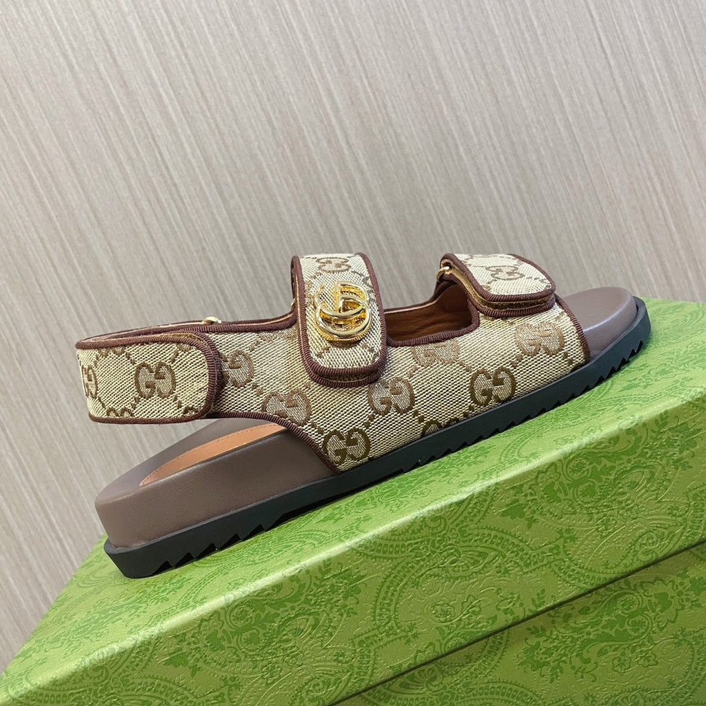 GUCCI CLASSIC CANVAS SANDALS BROWN