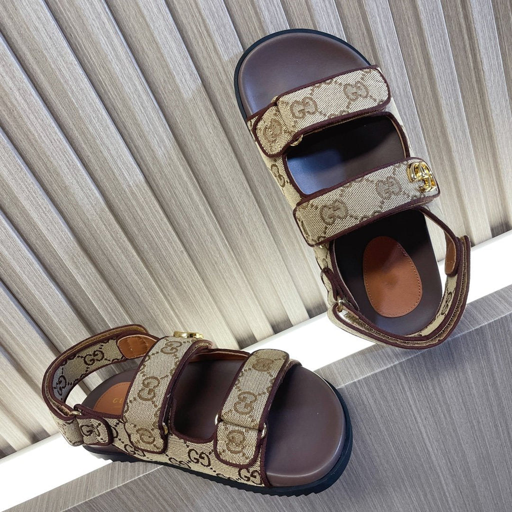 GUCCI CLASSIC CANVAS SANDALS BROWN
