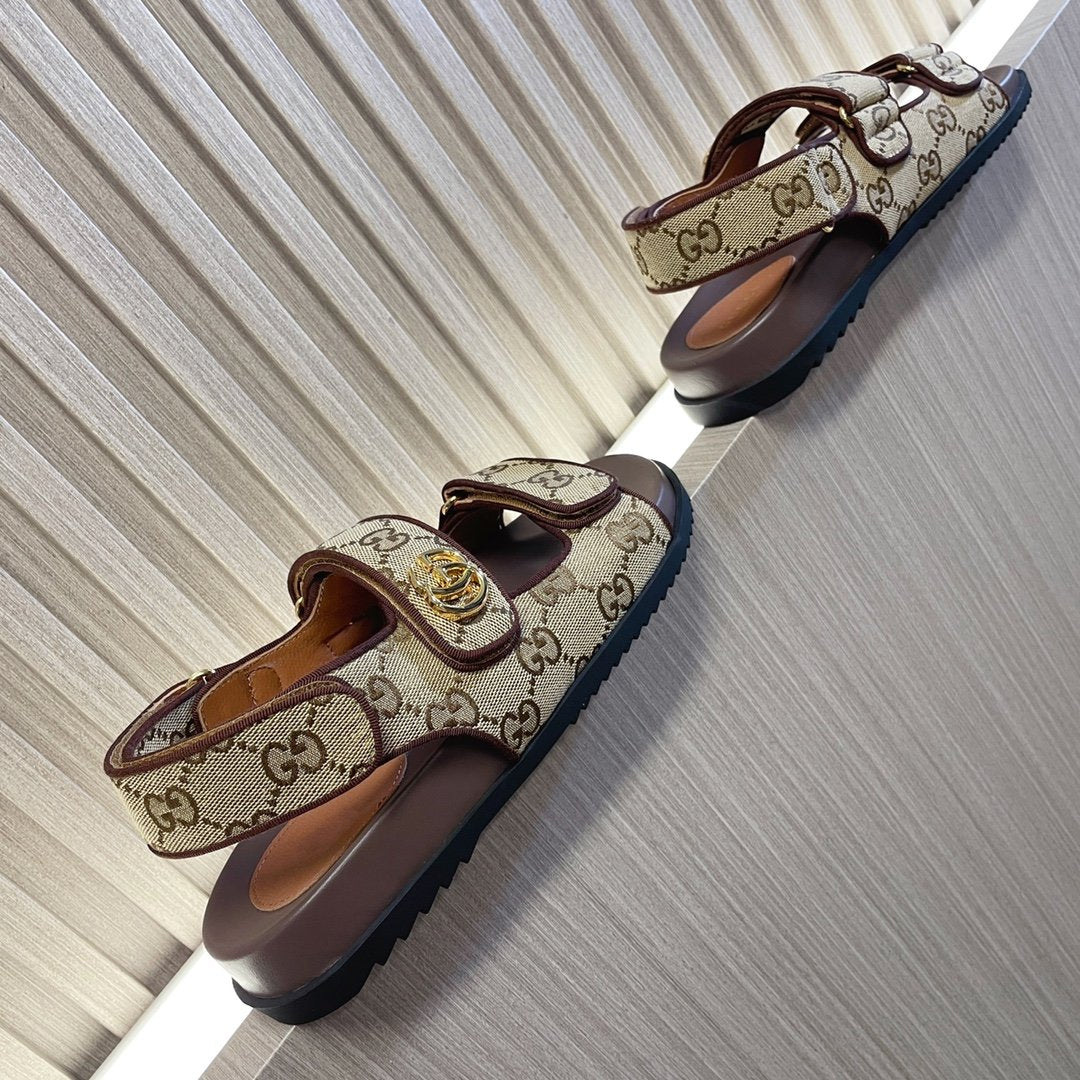 GUCCI CLASSIC CANVAS SANDALS BROWN