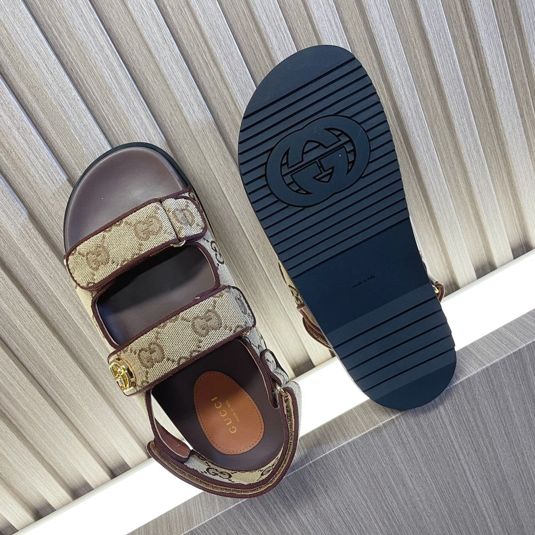GUCCI CLASSIC CANVAS SANDALS BROWN
