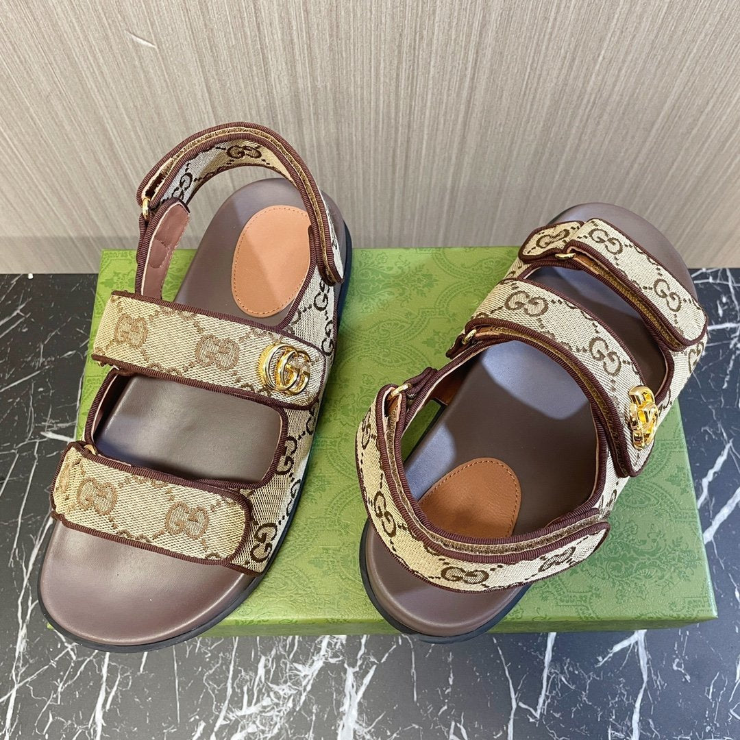 GUCCI CLASSIC CANVAS SANDALS BROWN