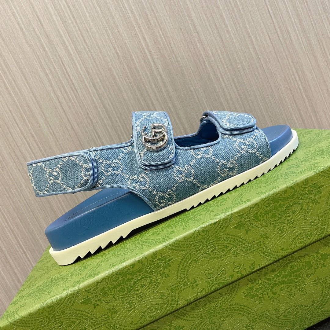 GUCCI CLASSIC CANVAS SANDALS BLUE