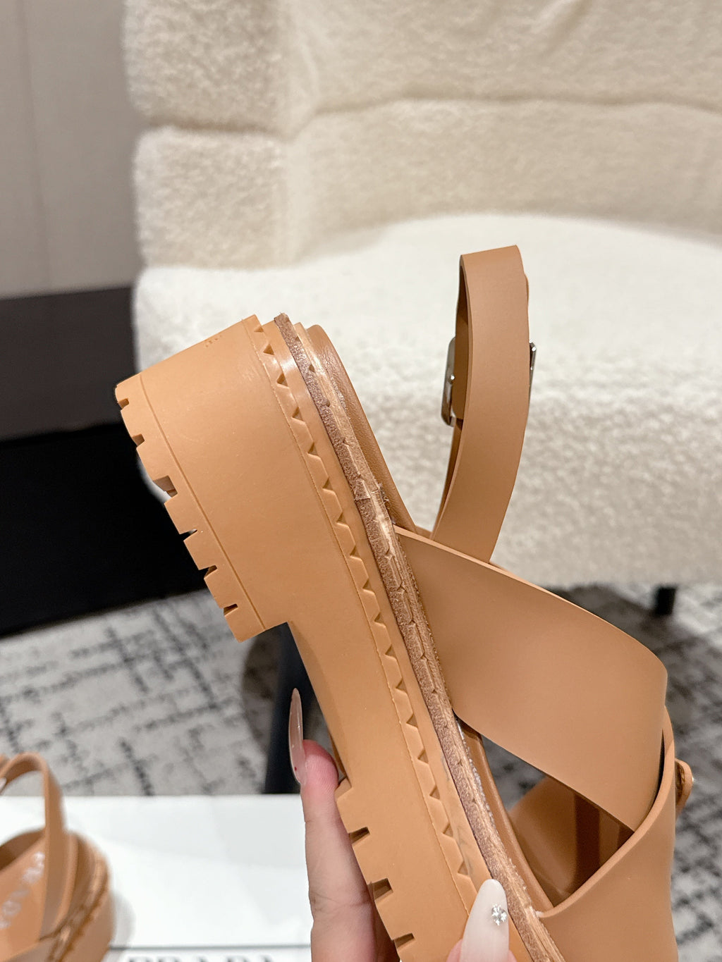 PRADA 25S CRISSCROSS SANLS IN BURNT ORANGE CALFSKIN LOGO