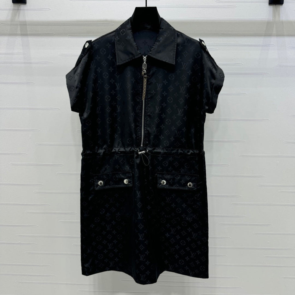 LOUIS VUITTON LV 25S SHORT SLEEVE JACQUARD DRAWSTRING DRESS 264215