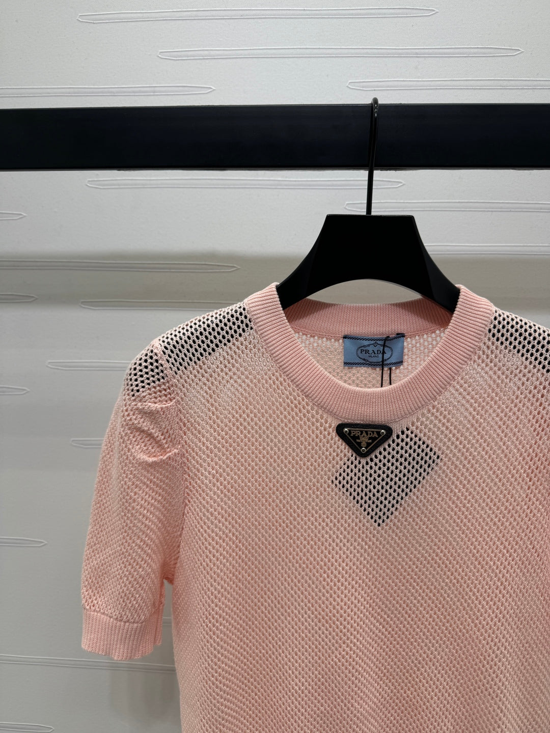PRADA D 25S HOLLOW KNIT SHORT SLEEVE TOP 264136
