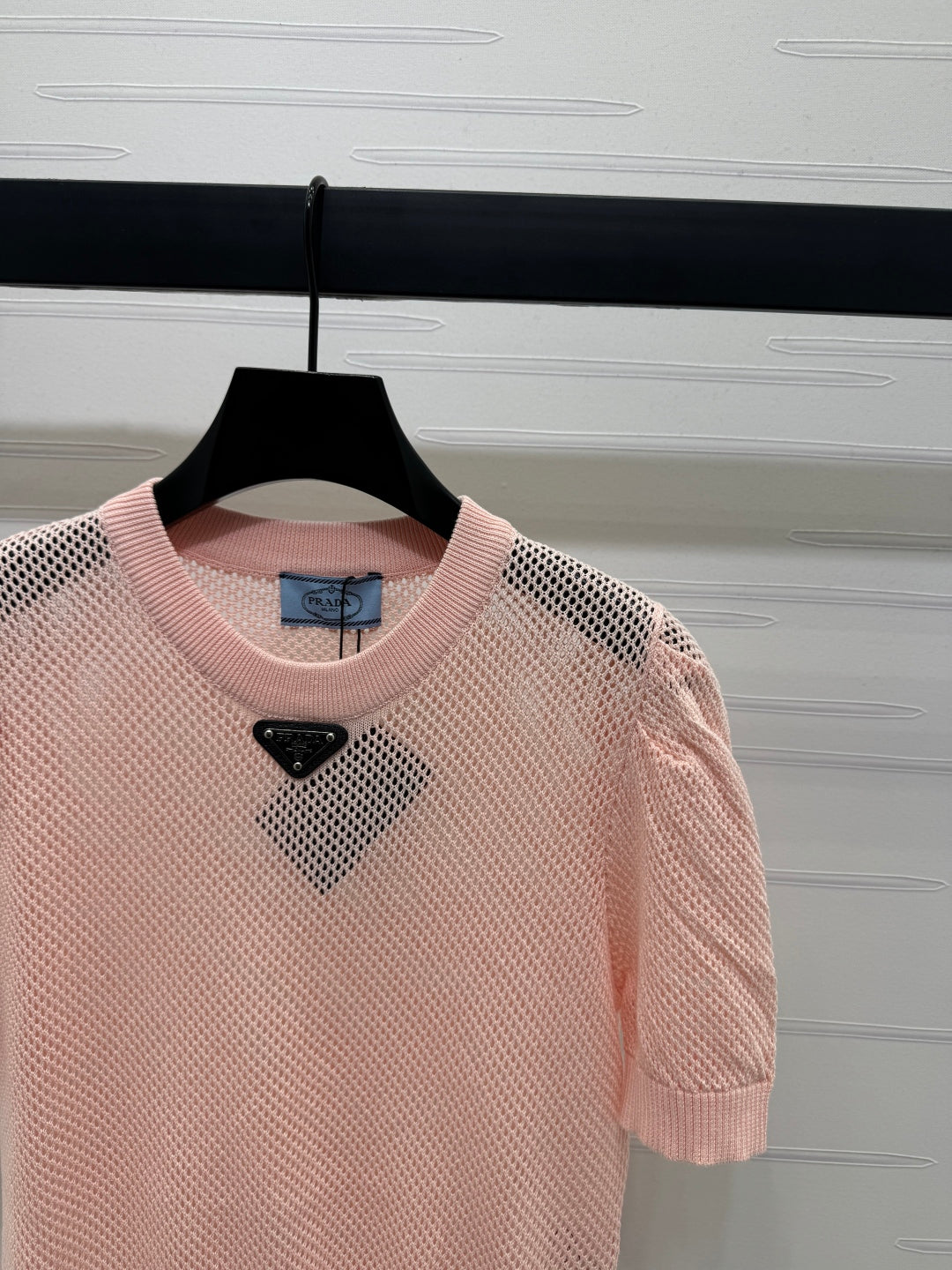 PRADA D 25S HOLLOW KNIT SHORT SLEEVE TOP 264136