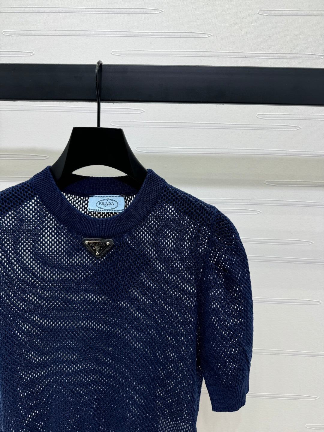 PRADA D 25S HOLLOW KNIT SHORT SLEEVE TOP 264135