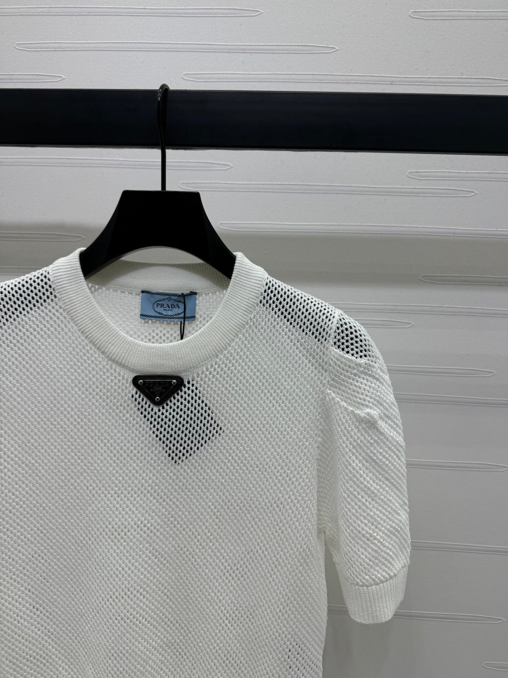 PRADA D 25S HOLLOW KNIT SHORT SLEEVE TOP 264134