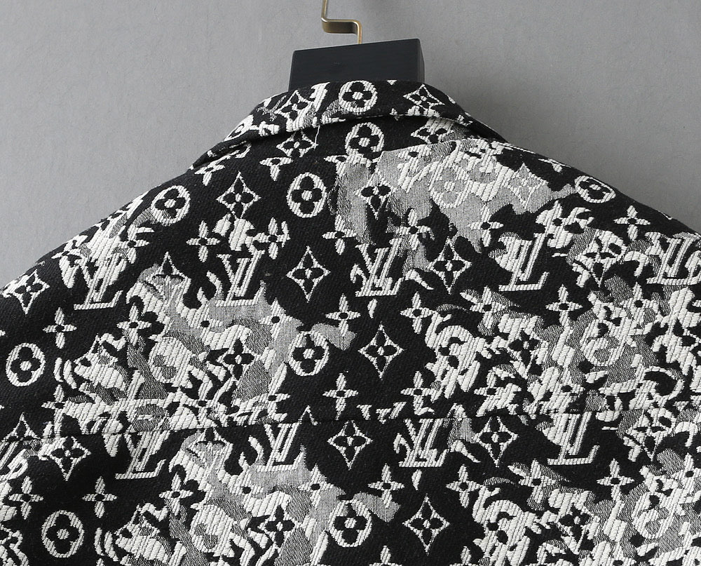 LOUIS VUITTON LV SHIRT JACKET IN BLACK MIX WHITE MONOGRAM JACQUARD FABRIC 238989