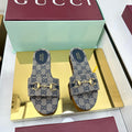 GUCCI SLIDES IN STONE GREY WITH GOLD HARDWARE