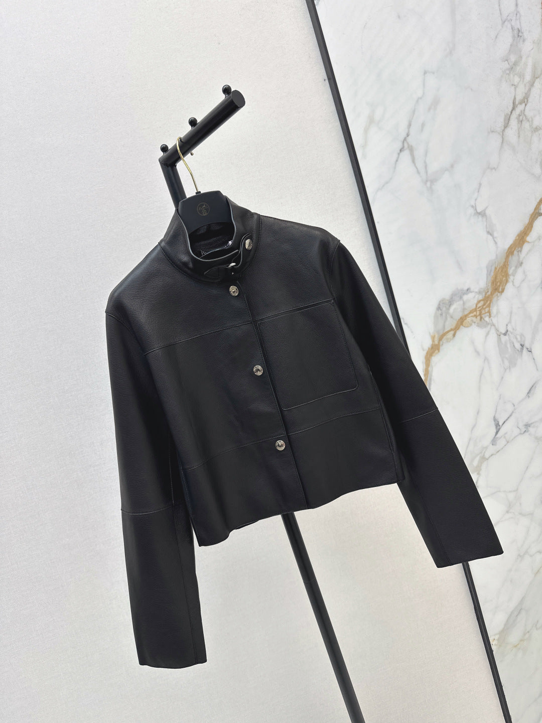 HERMES 25S STAND-COLLAR LEATHER JACKET 454