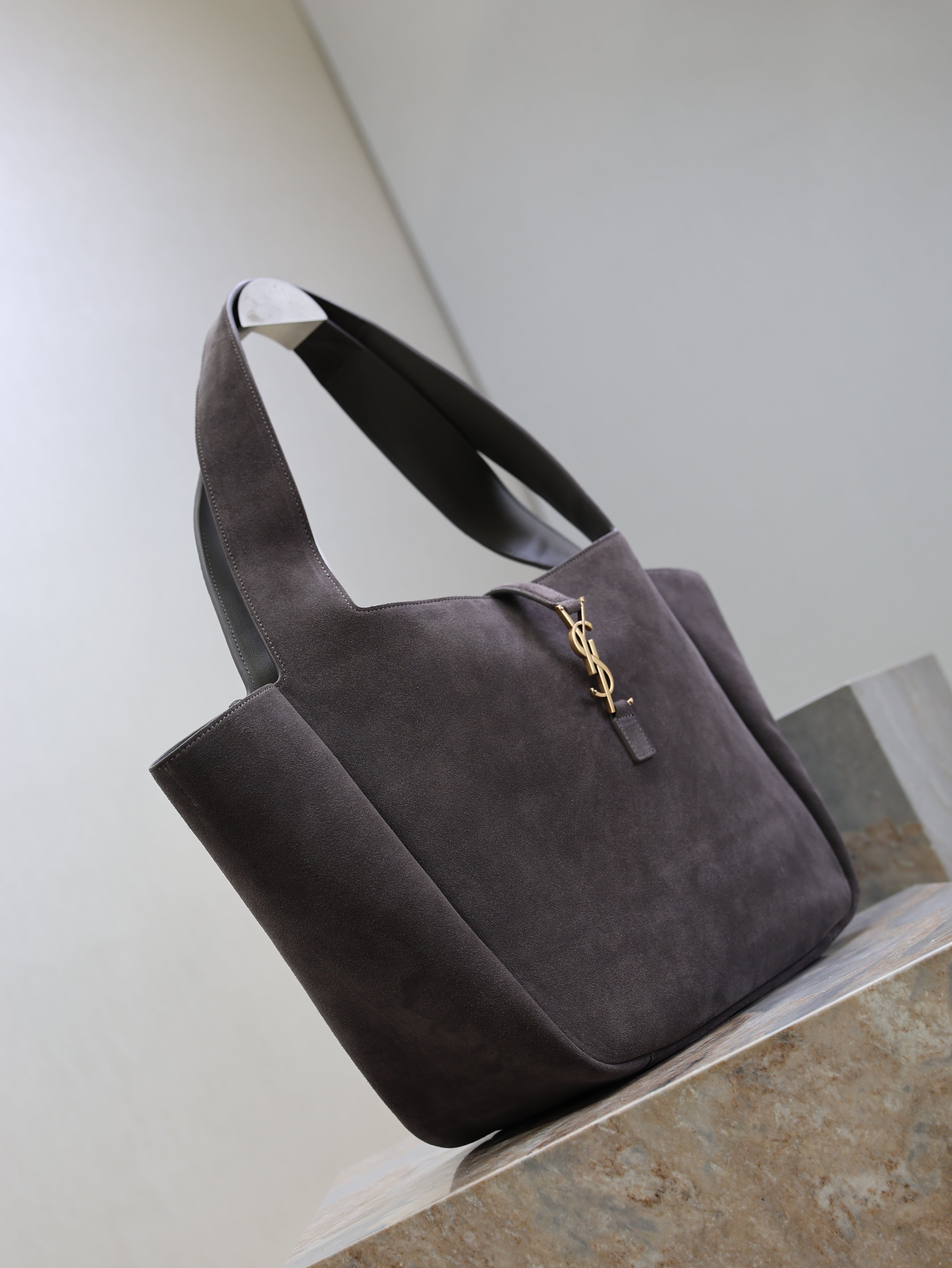 YSL 25S LE 5 À 7 BEA 50 IN DARK GRAY SUEDE GOLD HARDWRE