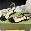 GUCCI THONG SANDAL IN BLACK CALFSKIN WITH GOLD HARDWARE
