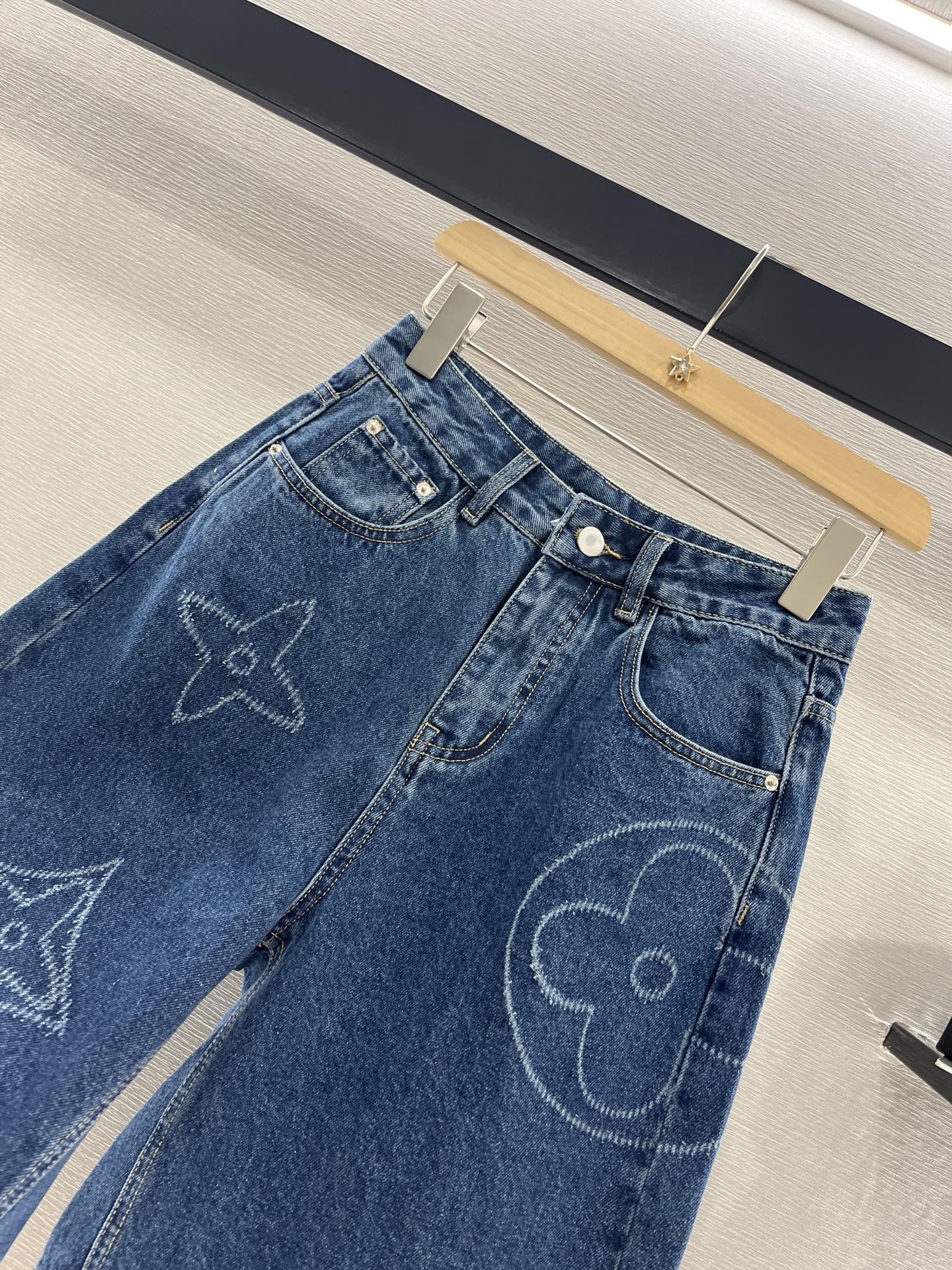 LOUIS VUITTON LV HIGH-WAIST LASER-CUT DENIM SHORTS