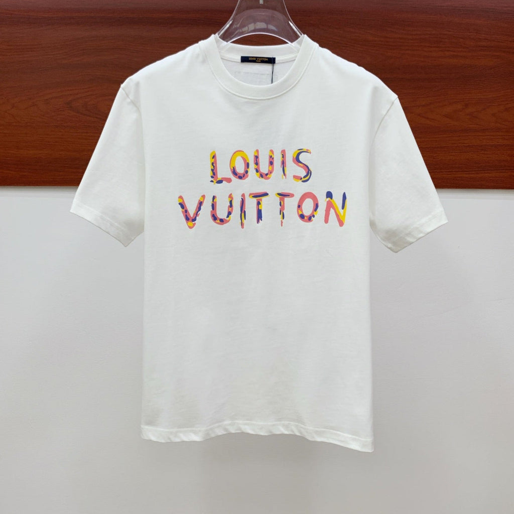 LOUIS VUITTON LV T-SHIRT COLORFUL LOGO IN WHITE COTTON 238876