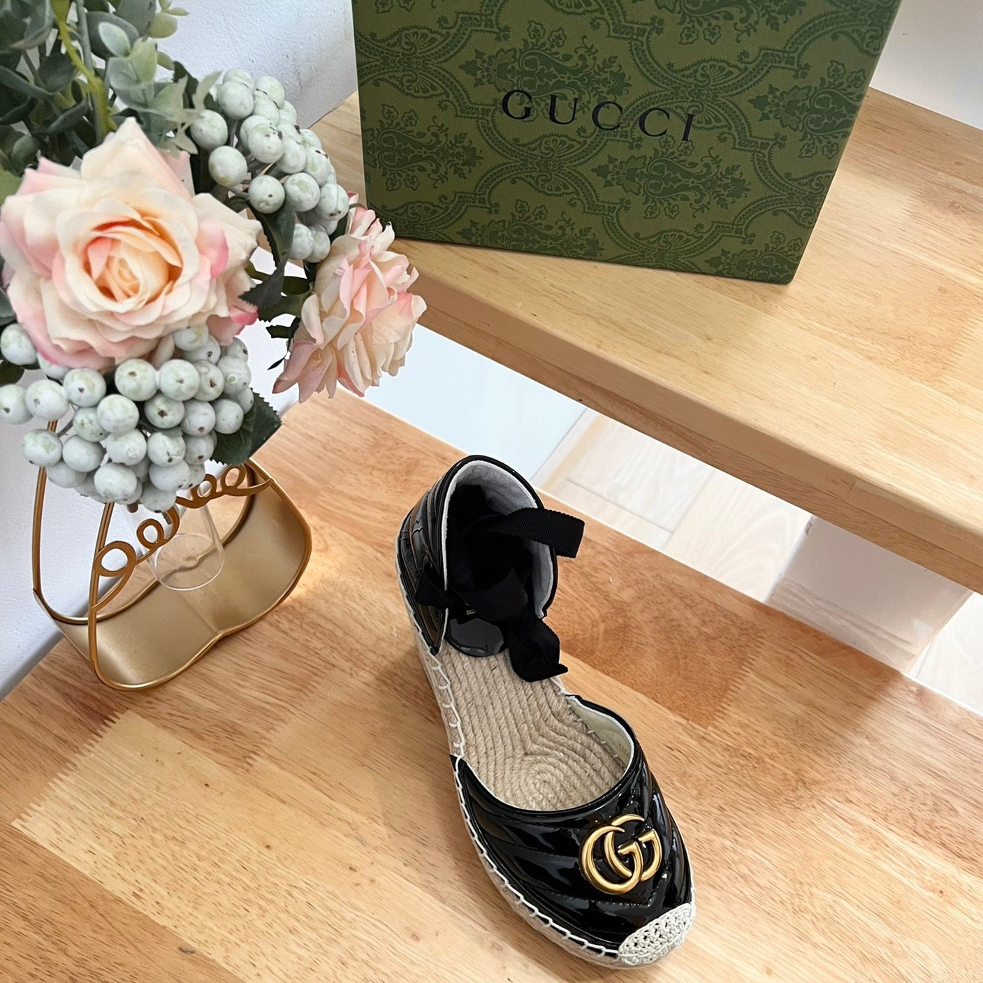 GUCCI Crochet platform Espadrilles Blush Black