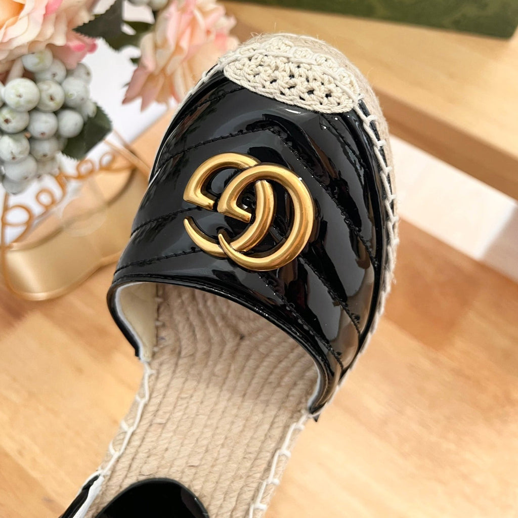 GUCCI Crochet platform Espadrilles Blush Black