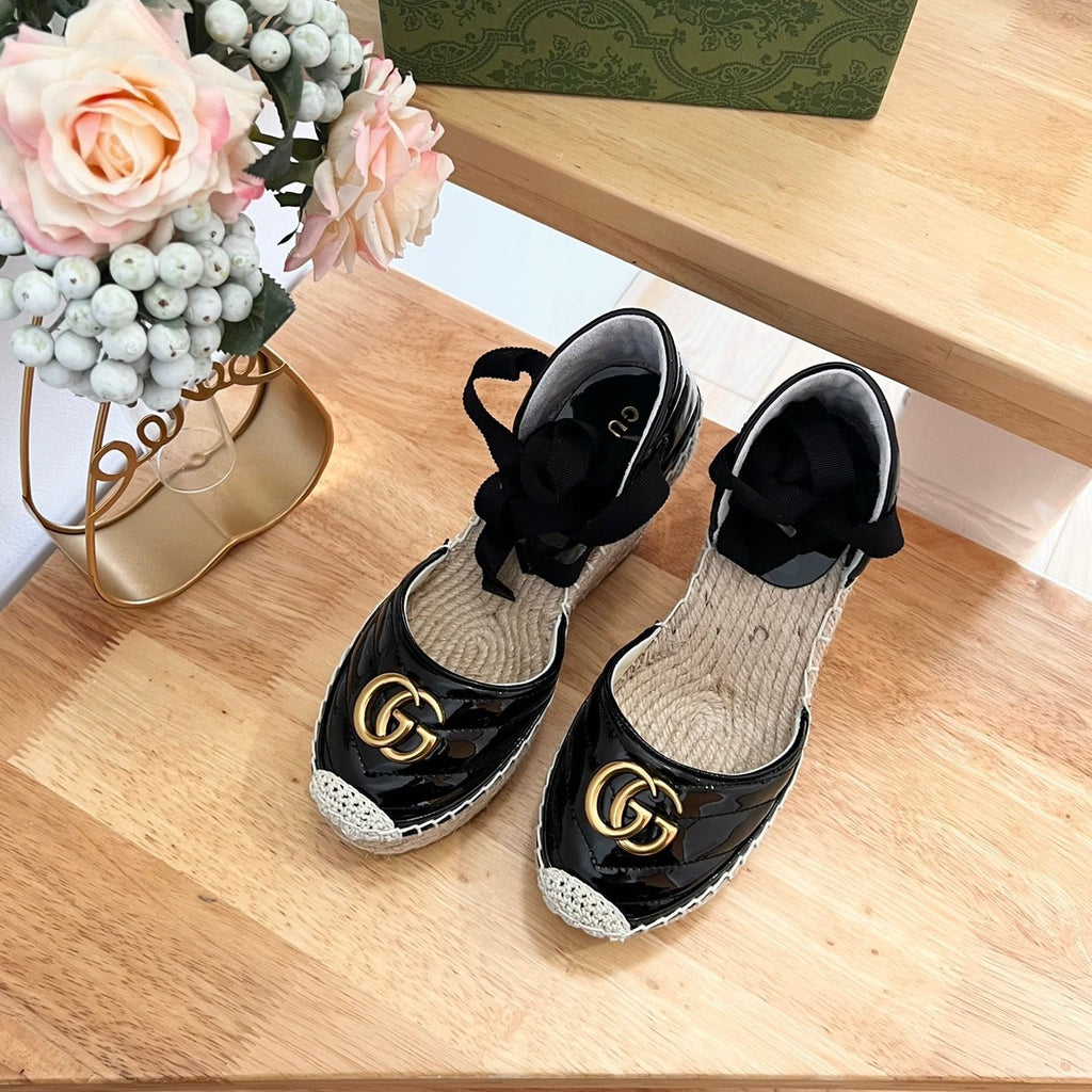 GUCCI Crochet platform Espadrilles Blush Black