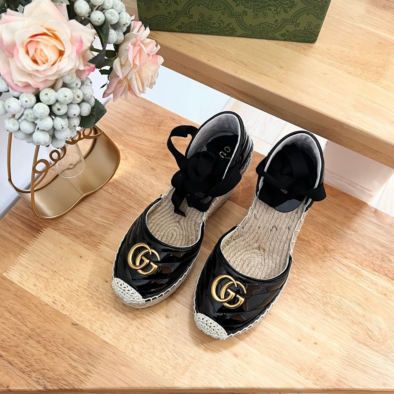 GUCCI Crochet platform Espadrilles Blush Black