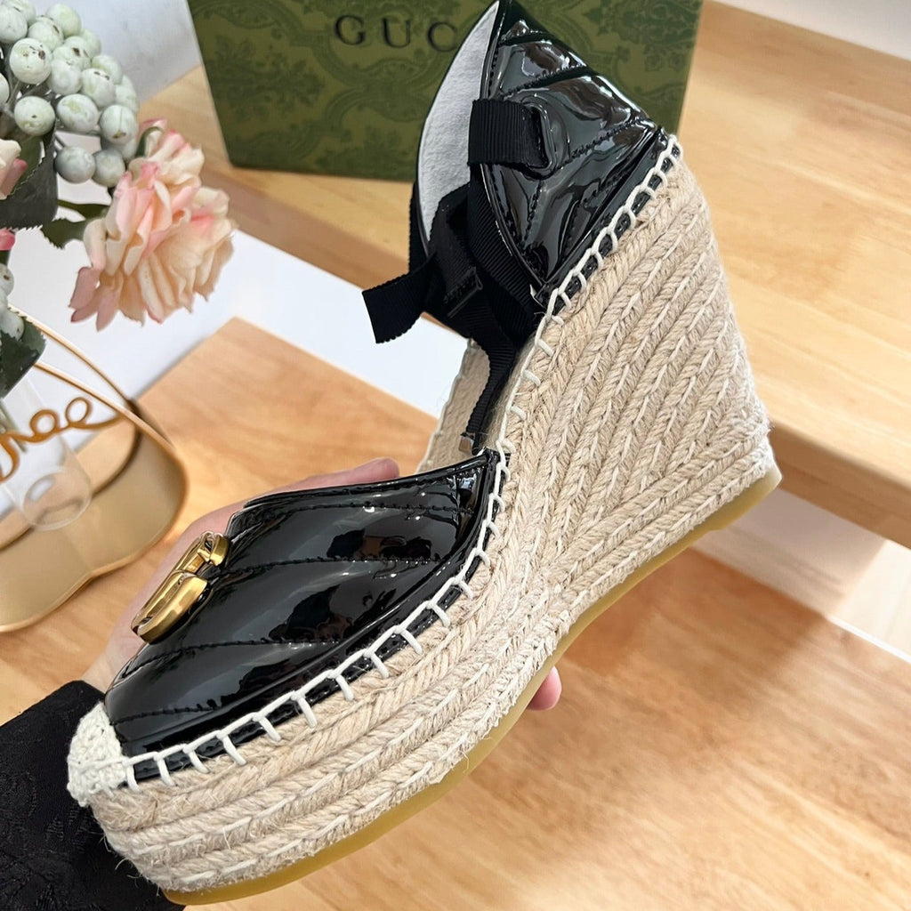 GUCCI Crochet platform Espadrilles Blush Black
