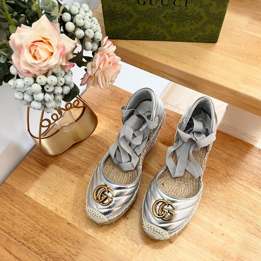 GUCCI Crochet platform Espadrilles Silver