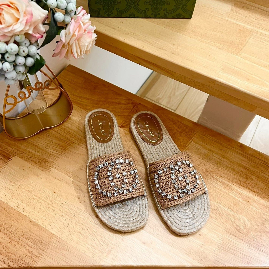 GUCCI Casual Style Logo Sandals Brown Caramel