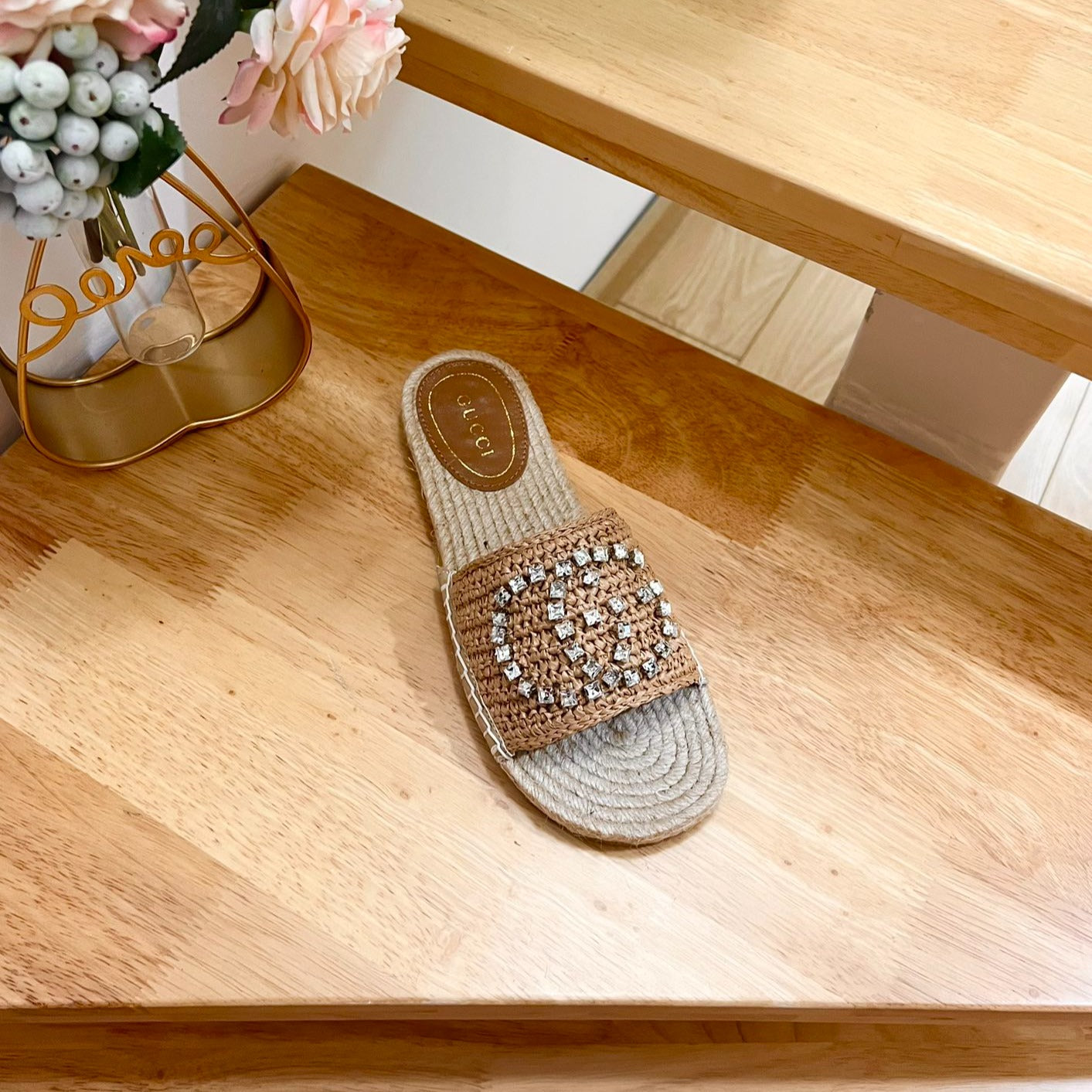 GUCCI Casual Style Logo Sandals Brown Caramel