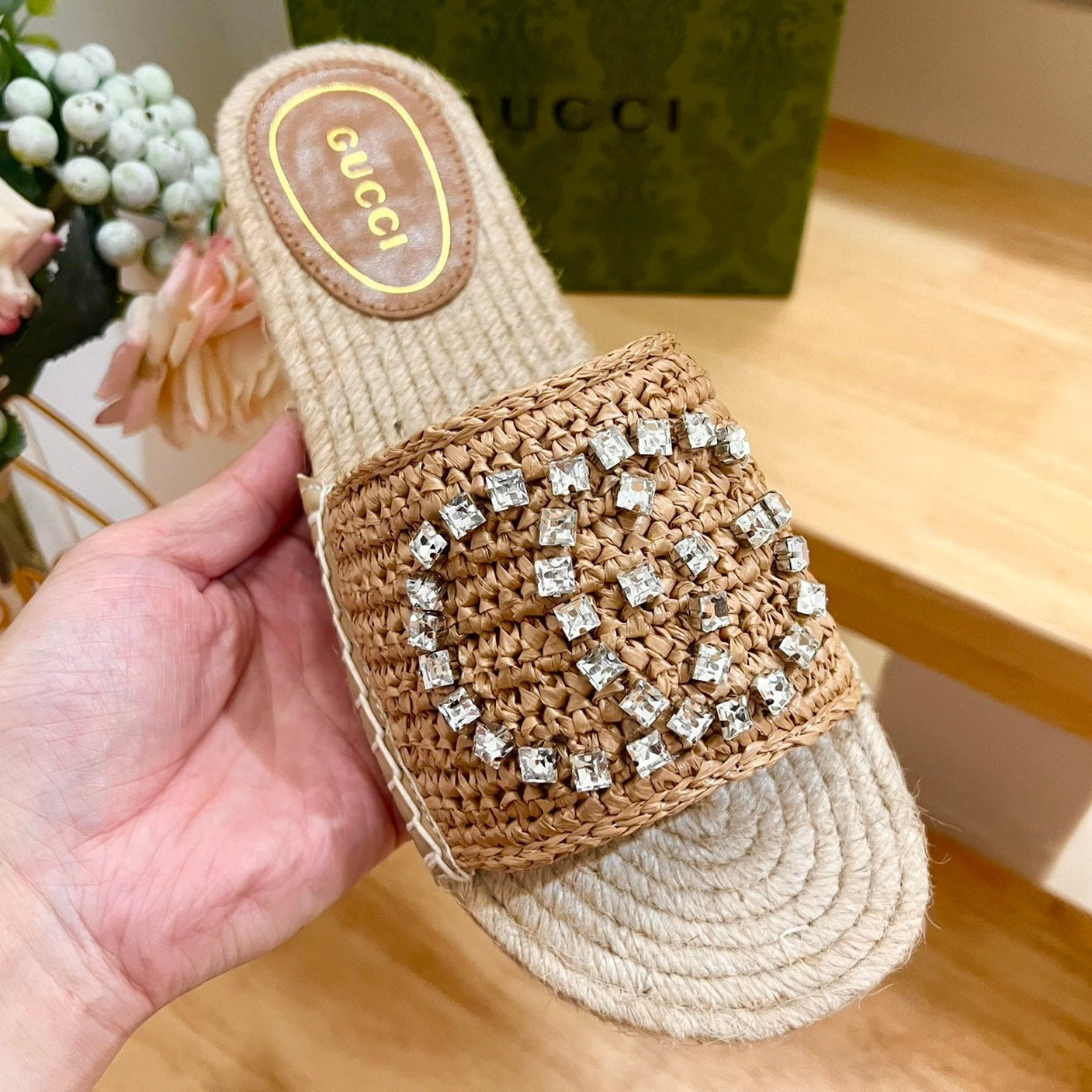 GUCCI Casual Style Logo Sandals Brown Caramel