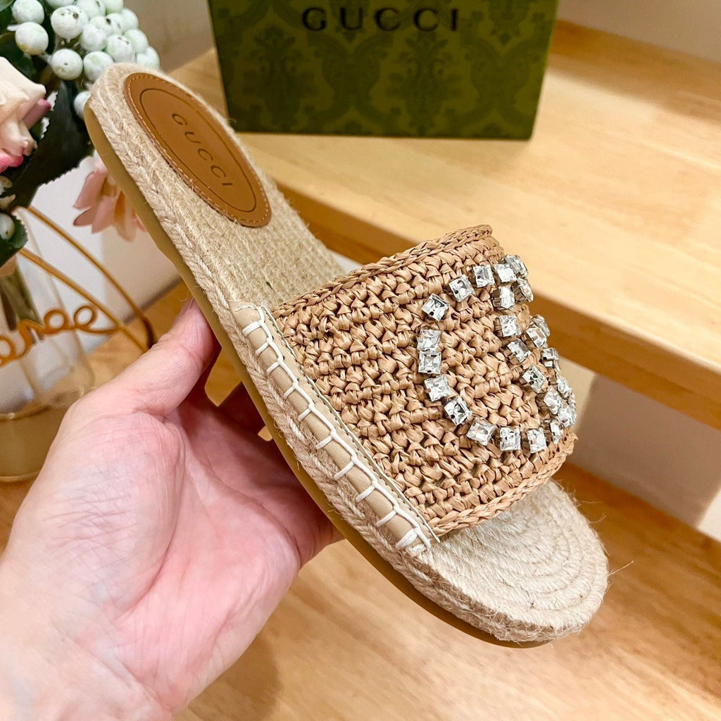 GUCCI Casual Style Logo Sandals Brown Caramel
