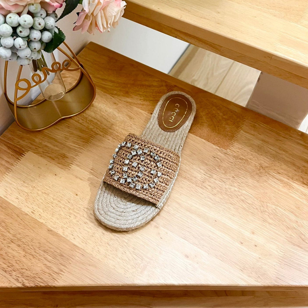 GUCCI Casual Style Logo Sandals Brown Caramel